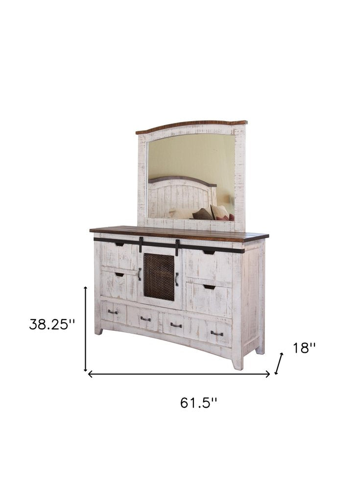 Cómoda triple de seis cajones de madera maciza blanca envejecida de 62"