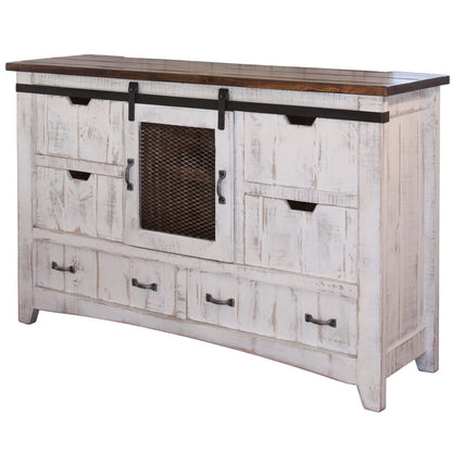 Cómoda triple de seis cajones de madera maciza blanca envejecida de 62"