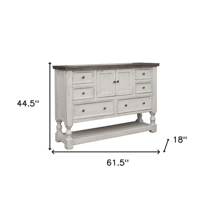 Cómoda triple de seis cajones de madera maciza gris y marfil de 62"