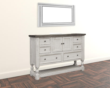 Cómoda triple de seis cajones de madera maciza gris y marfil de 62"
