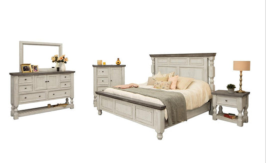 Cómoda triple de seis cajones de madera maciza gris y marfil de 62"