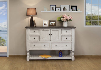 Cómoda triple de seis cajones de madera maciza gris y marfil de 62"