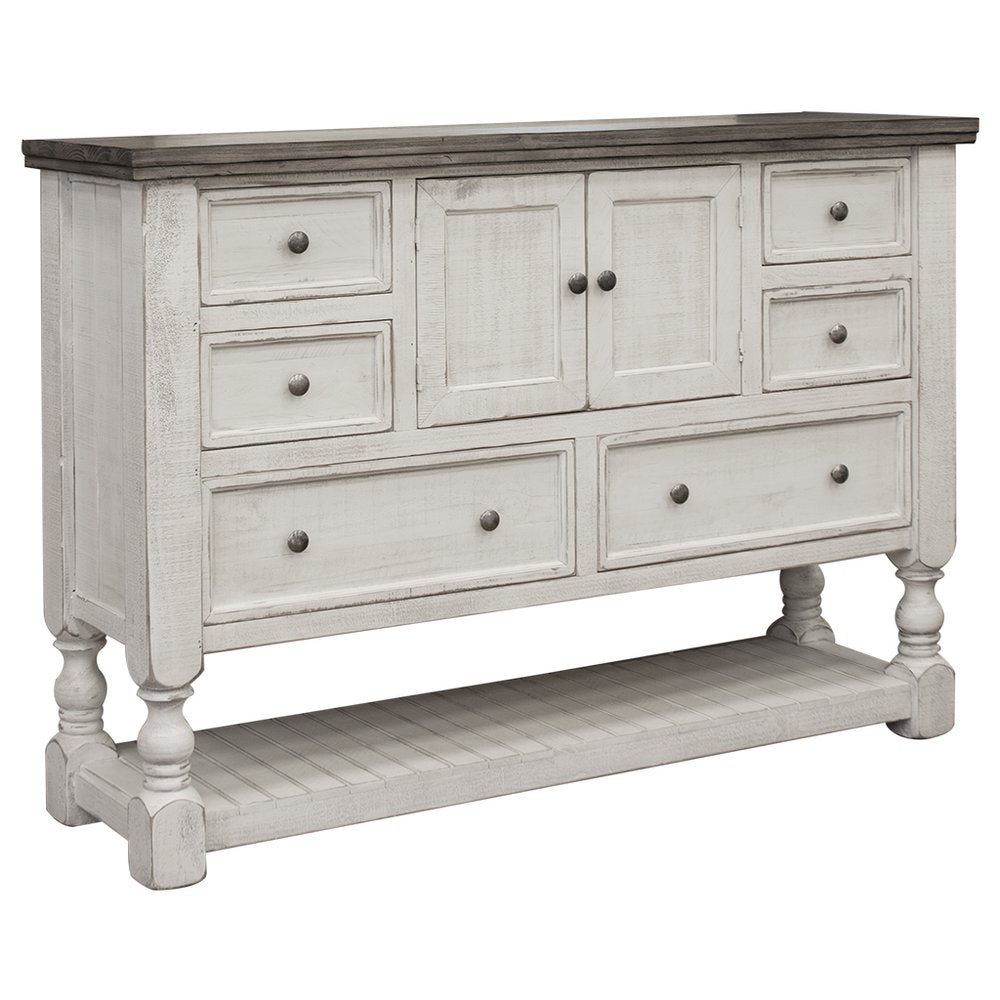 Cómoda triple de seis cajones de madera maciza gris y marfil de 62"