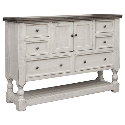 Cómoda triple de seis cajones de madera maciza gris y marfil de 62"