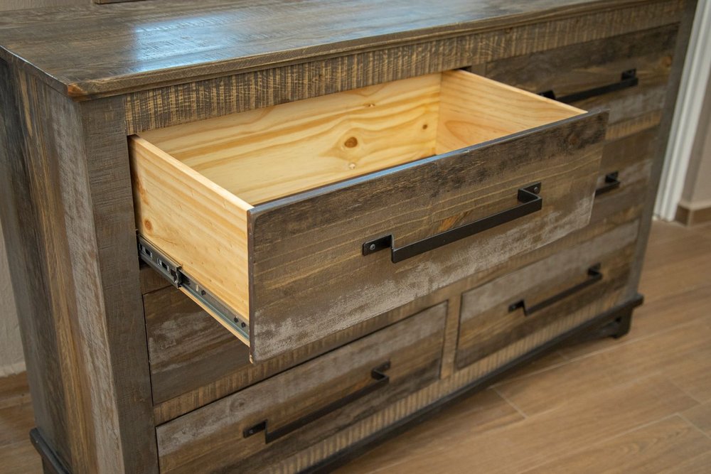 Cómoda doble de seis cajones de madera maciza marrón de 62"
