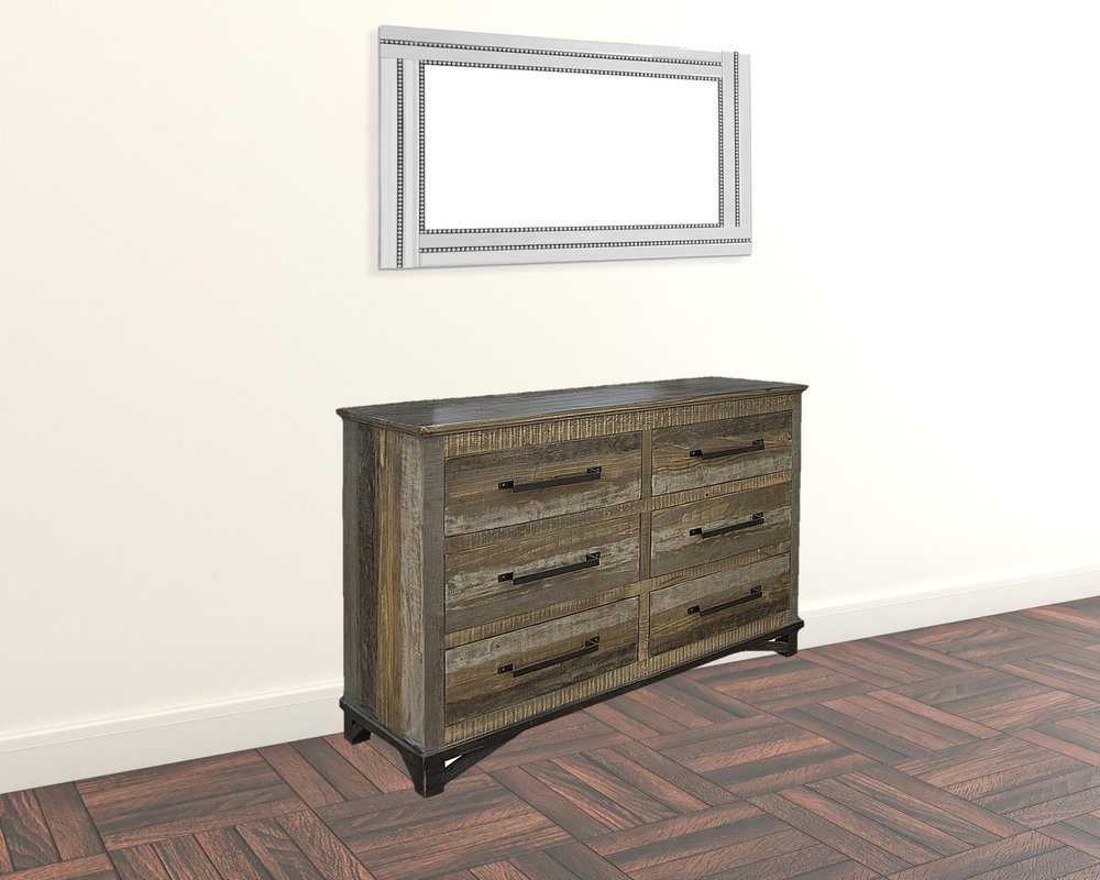 Cómoda doble de seis cajones de madera maciza marrón de 62"