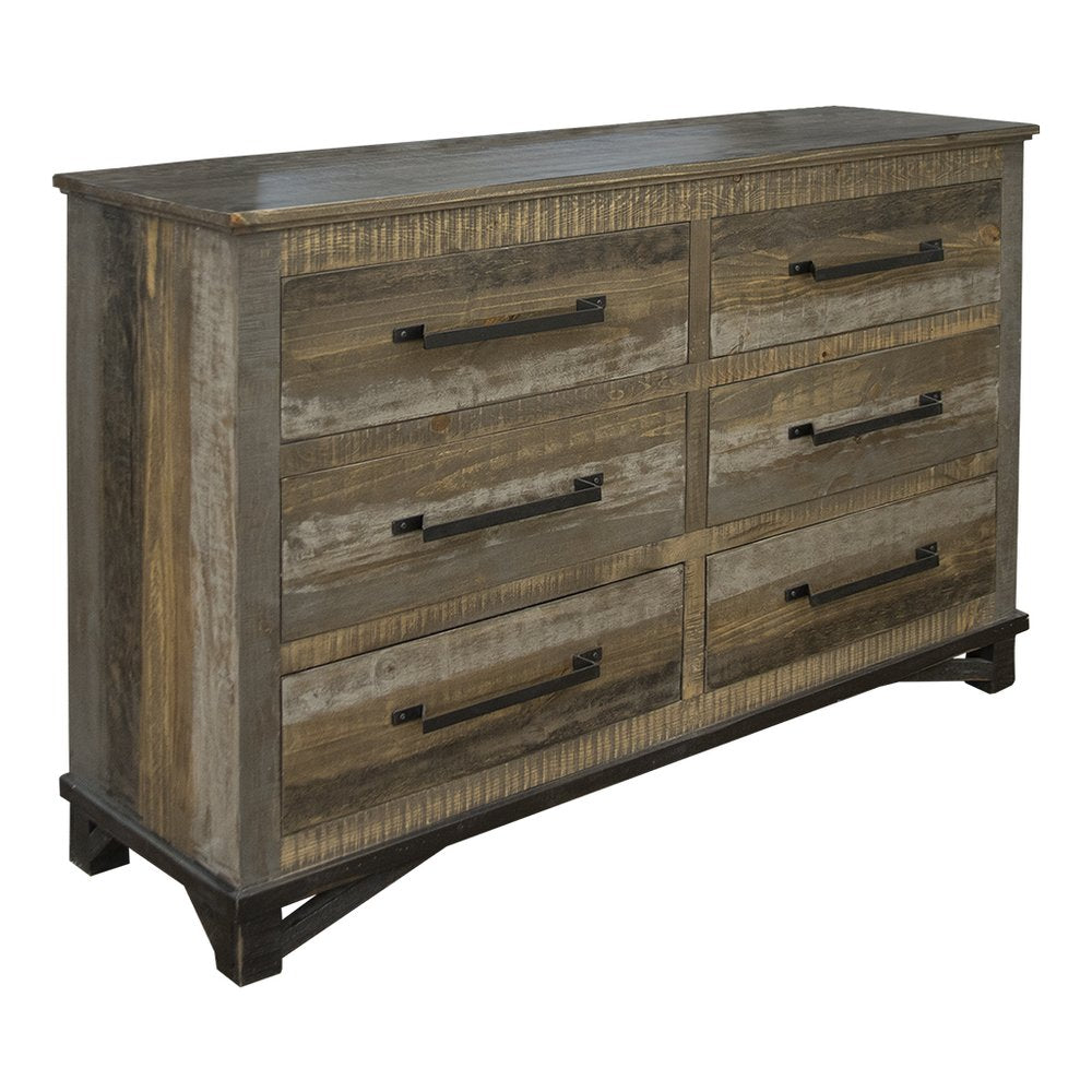 Cómoda doble de seis cajones de madera maciza marrón de 62"