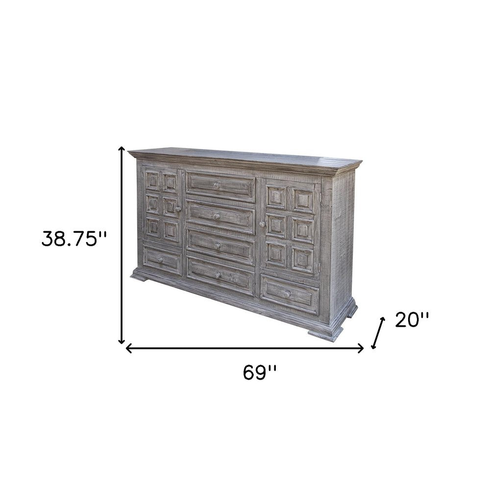 Cómoda de cinco cajones de madera maciza gris de 37"