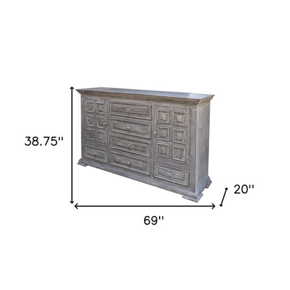 Cómoda de cinco cajones de madera maciza gris de 37"