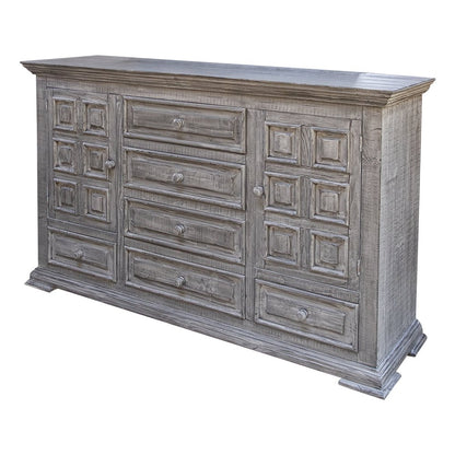 Cómoda de cinco cajones de madera maciza gris de 37"