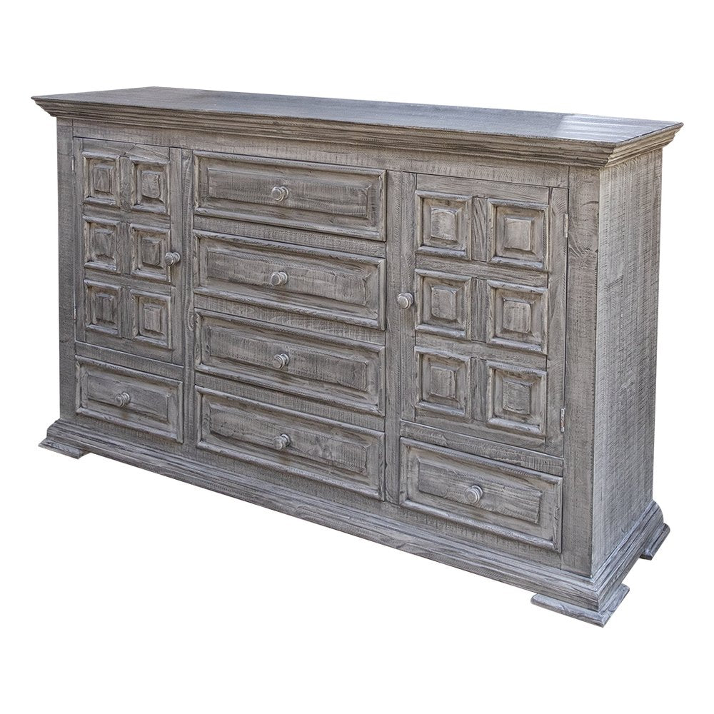 Cómoda de cinco cajones de madera maciza gris de 37"
