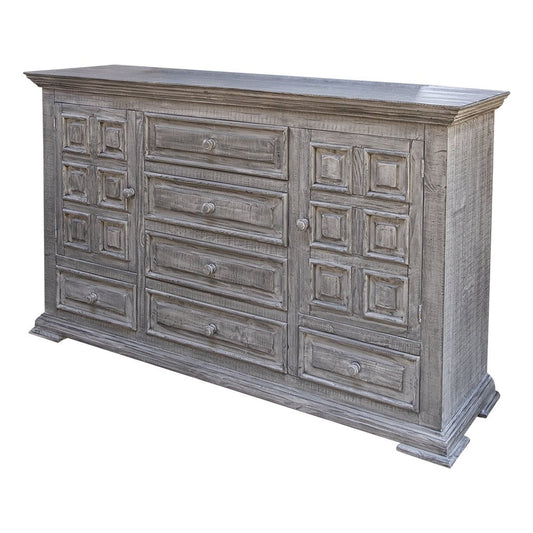 Cómoda de cinco cajones de madera maciza gris de 37"