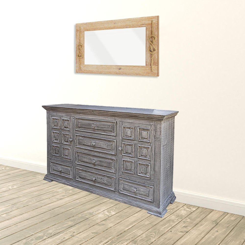 Cómoda de cinco cajones de madera maciza gris de 37"