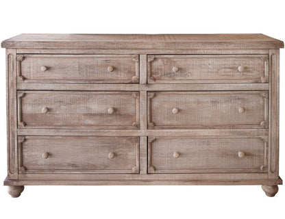 Cómoda doble de seis cajones de madera maciza natural de 70"