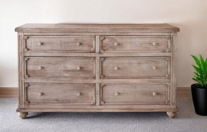 Cómoda doble de seis cajones de madera maciza natural de 70"