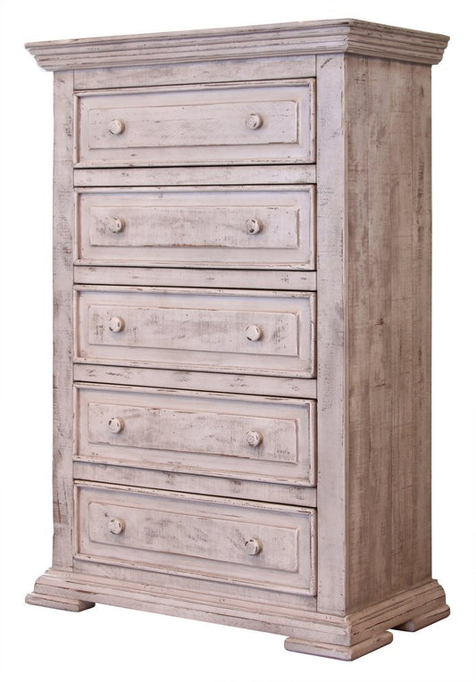 Cómoda de cinco cajones de madera maciza blanca de 37"