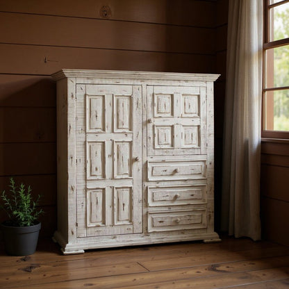 Cómoda de caballero de tres cajones de madera maciza blanca de 55"