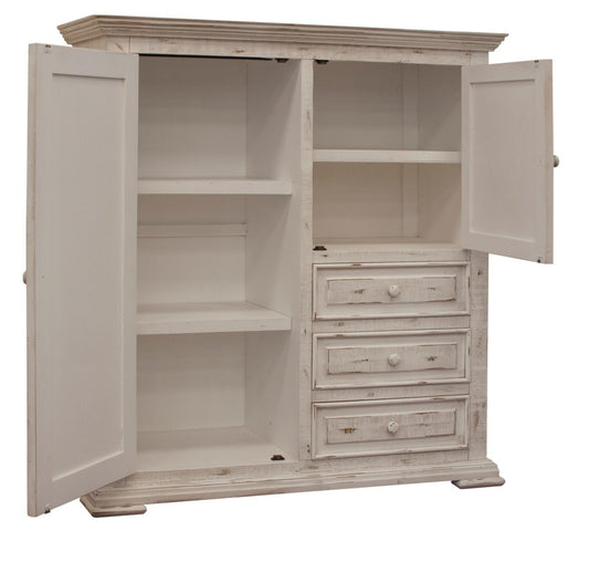 Cómoda de caballero de tres cajones de madera maciza blanca de 55"