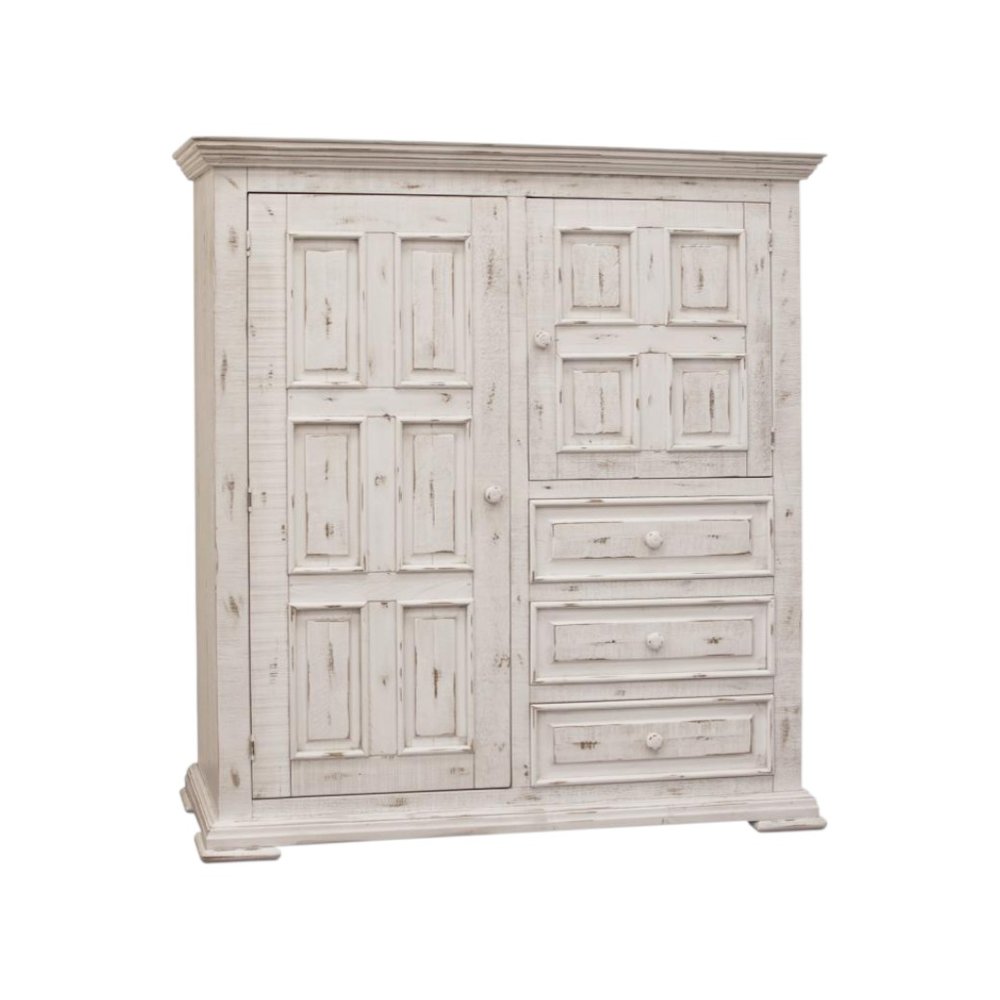 Cómoda de caballero de tres cajones de madera maciza blanca de 55"