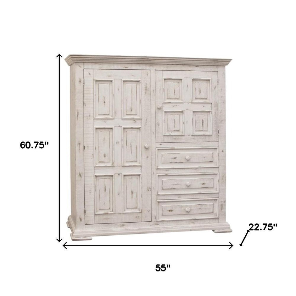 Cómoda de caballero de tres cajones de madera maciza blanca de 55"