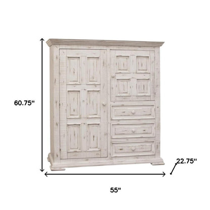Cómoda de caballero de tres cajones de madera maciza blanca de 55"