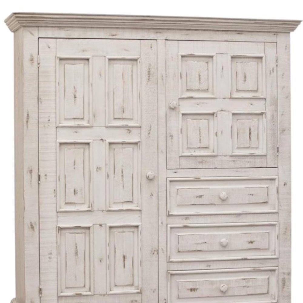 Cómoda de caballero de tres cajones de madera maciza blanca de 55"