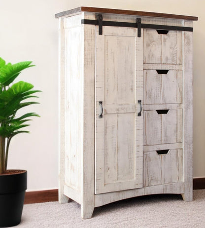Cómoda triple de seis cajones de madera maciza blanca envejecida de 62"