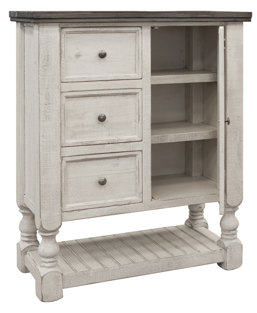 Cómoda triple de seis cajones de madera maciza gris y marfil de 62"