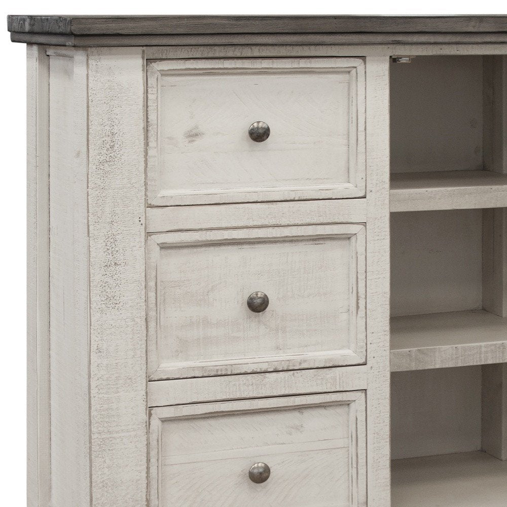 Cómoda triple de seis cajones de madera maciza gris y marfil de 62"