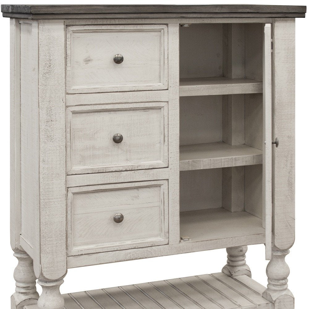 Cómoda triple de seis cajones de madera maciza gris y marfil de 62"