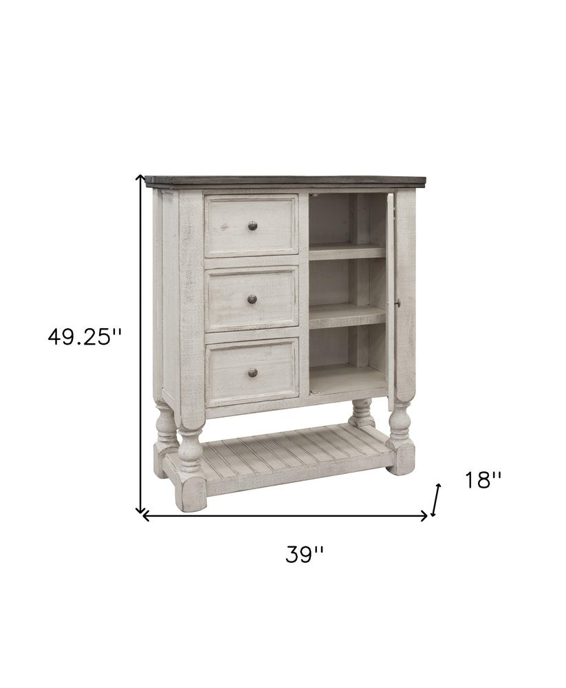 Cómoda triple de seis cajones de madera maciza gris y marfil de 62"