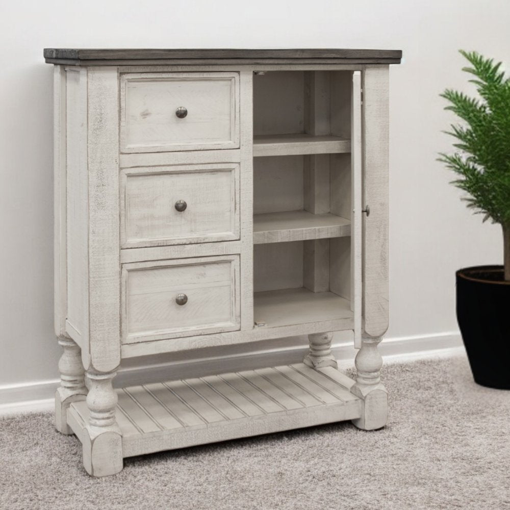 Cómoda triple de seis cajones de madera maciza gris y marfil de 62"