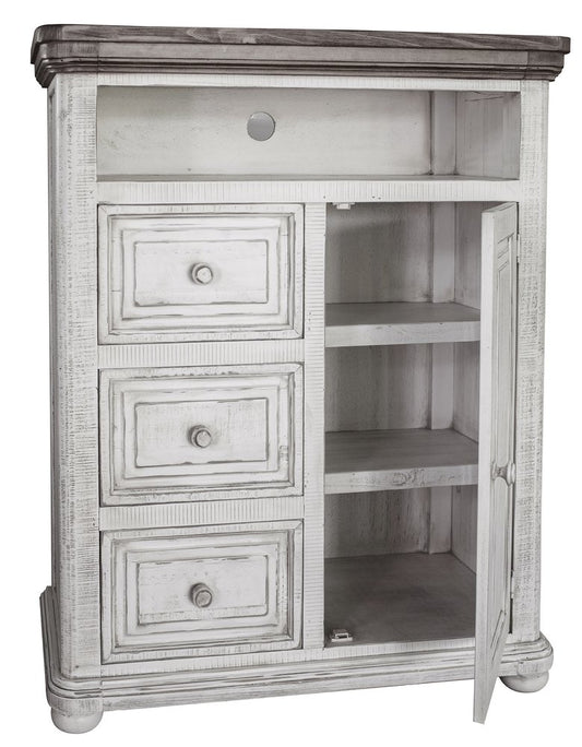 Cómoda de caballero de tres cajones de madera maciza color blanco roto de 39"