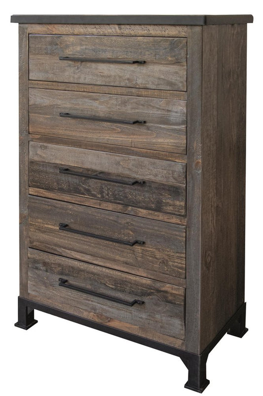 Cómoda de cinco cajones de madera maciza gris de 36"
