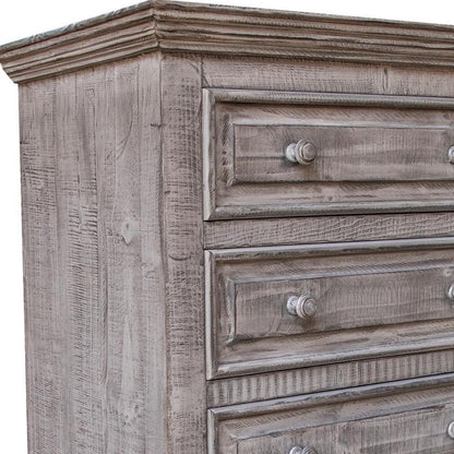 Cómoda de cinco cajones de madera maciza gris de 37"
