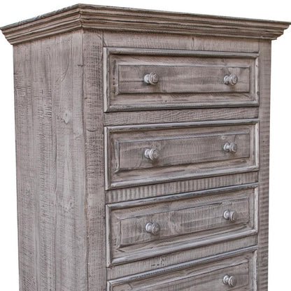 Cómoda de cinco cajones de madera maciza gris de 37"