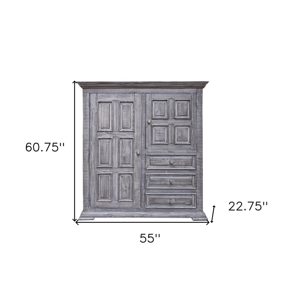 Cómoda de cinco cajones de madera maciza gris de 37"