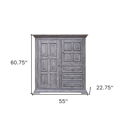 Cómoda de cinco cajones de madera maciza gris de 37"