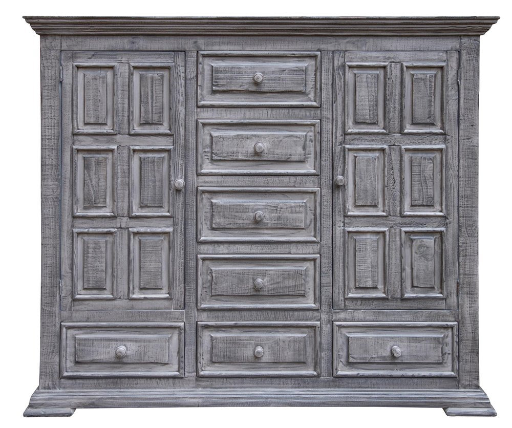 Cómoda de cinco cajones de madera maciza gris de 37"