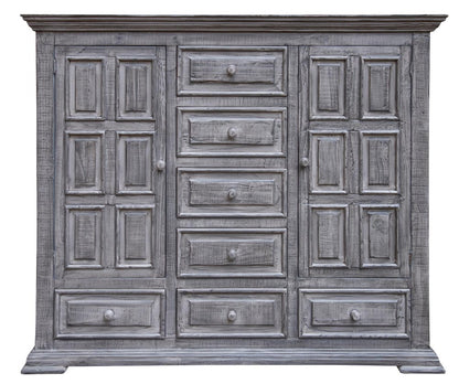 Cómoda de cinco cajones de madera maciza gris de 37"