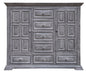 Cómoda de cinco cajones de madera maciza gris de 37"