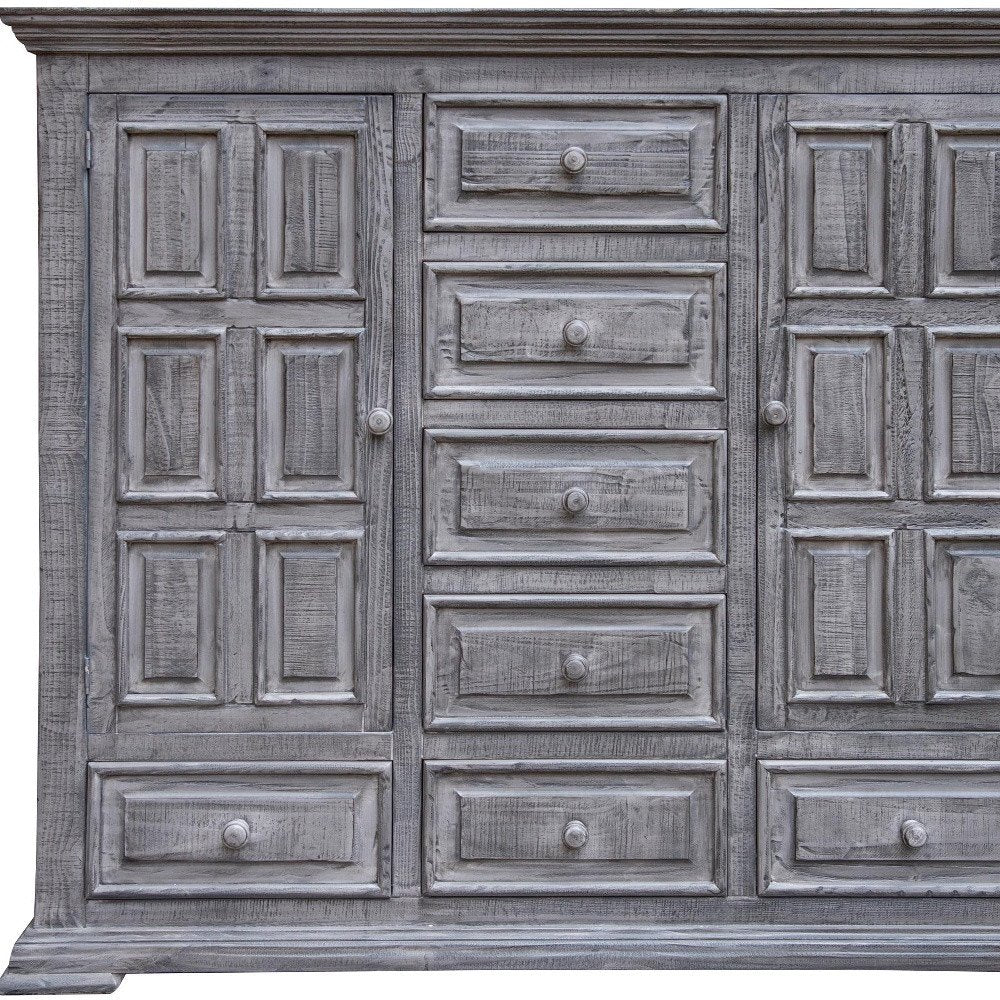 Cómoda de cinco cajones de madera maciza gris de 37"