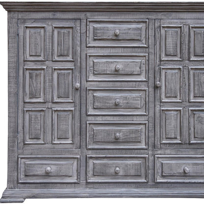 Cómoda de cinco cajones de madera maciza gris de 37"