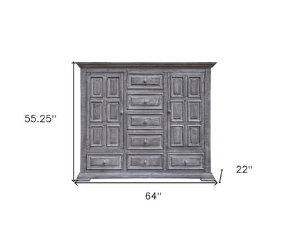 Cómoda de cinco cajones de madera maciza gris de 37"