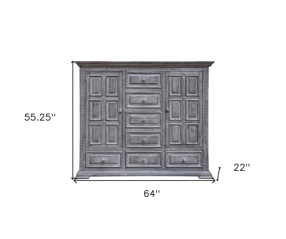 Cómoda de cinco cajones de madera maciza gris de 37"