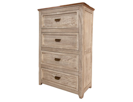 Cómoda de cuatro cajones de madera maciza color crema de 37"