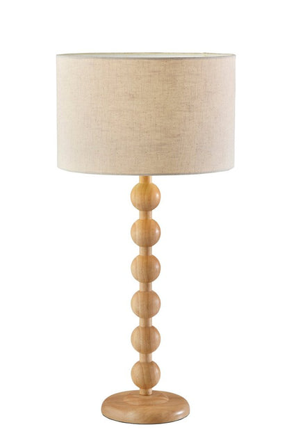 Lámpara de mesa de madera maciza marrón de 71 cm con pantalla de tambor en blanco roto