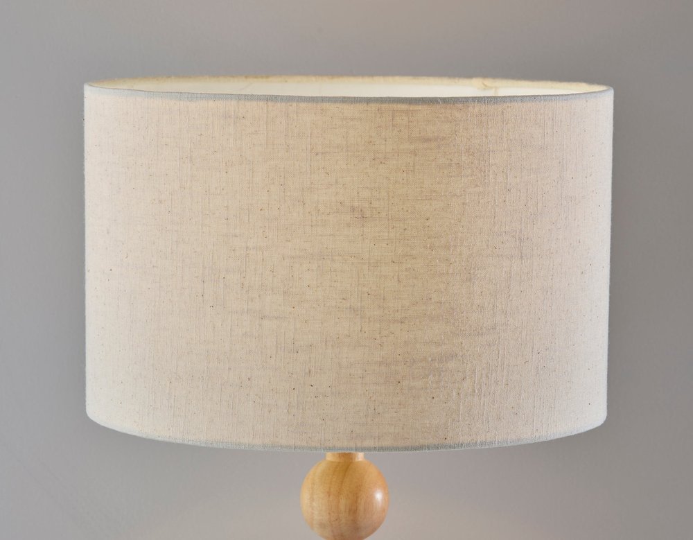 Lámpara de mesa de madera maciza marrón de 71 cm con pantalla de tambor en blanco roto
