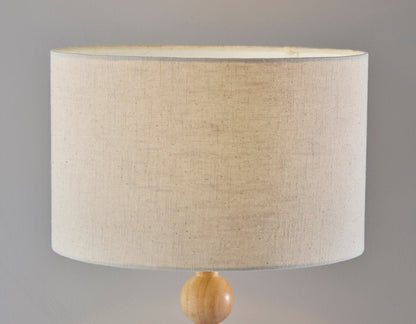 Lámpara de mesa de madera maciza marrón de 71 cm con pantalla de tambor en blanco roto