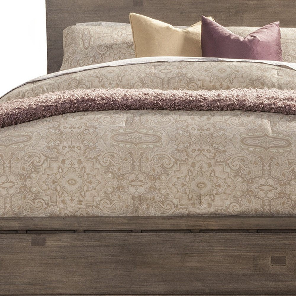 Marco de cama tamaño king de madera envejecida gris
